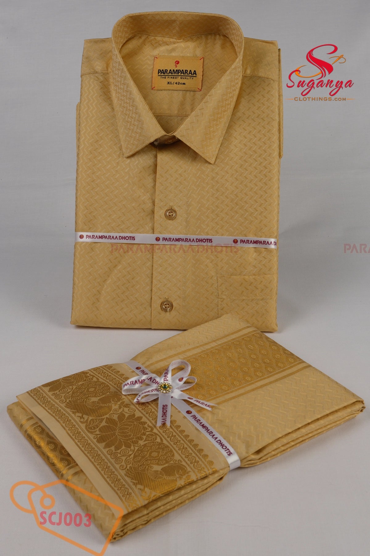 Men’s Art Silk Jacquard Shirt & Dhoti Wedding Special weave biscuit