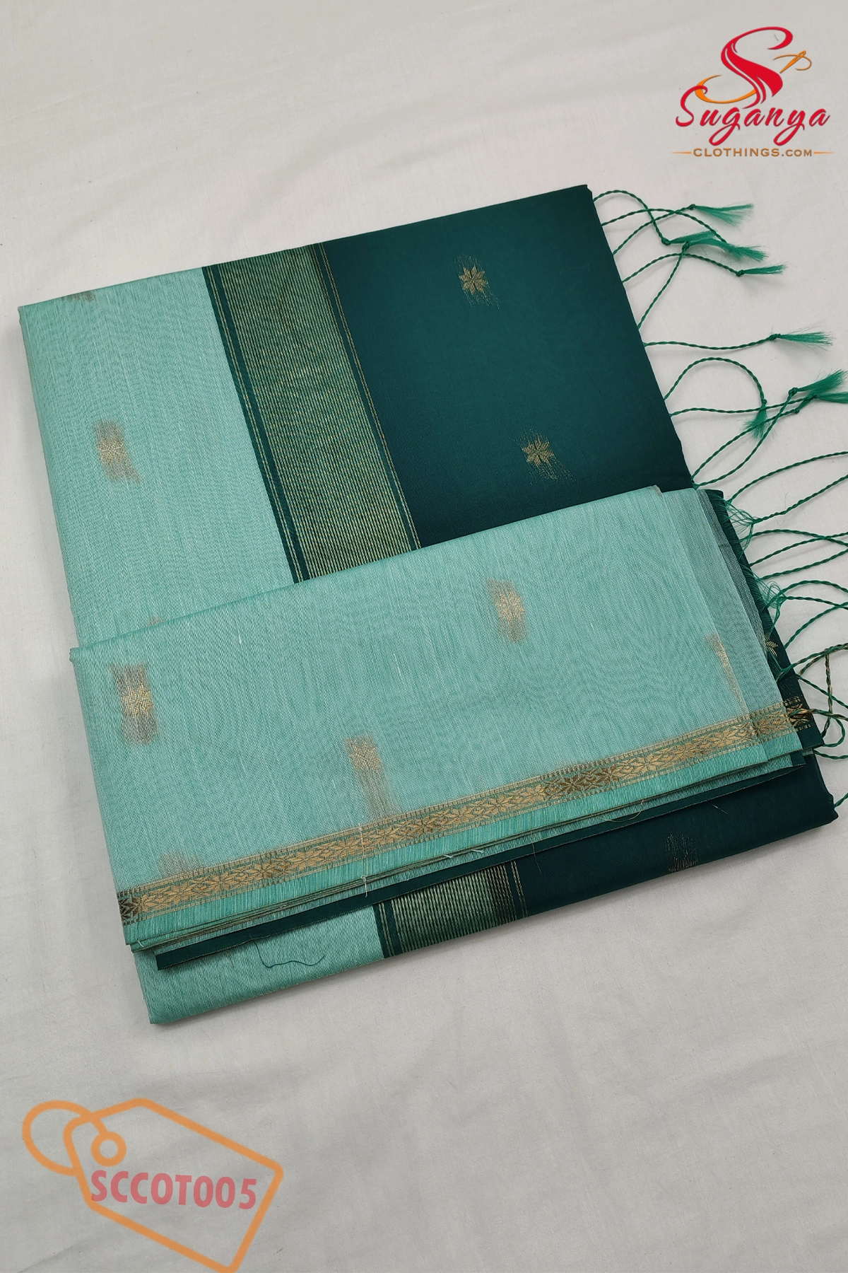 Cotton Couple Combo – Shirt, Dhoti & Maheshwari Cotton Saree Green