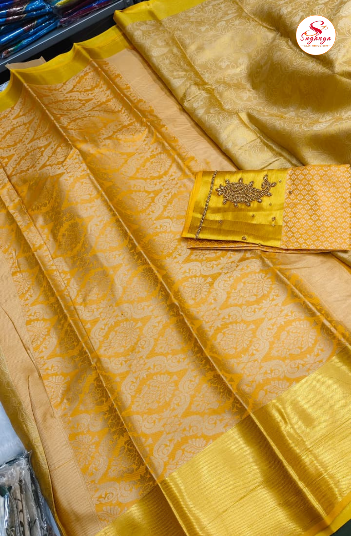 Kanchipuram tissue Saree with Aari work Blouse