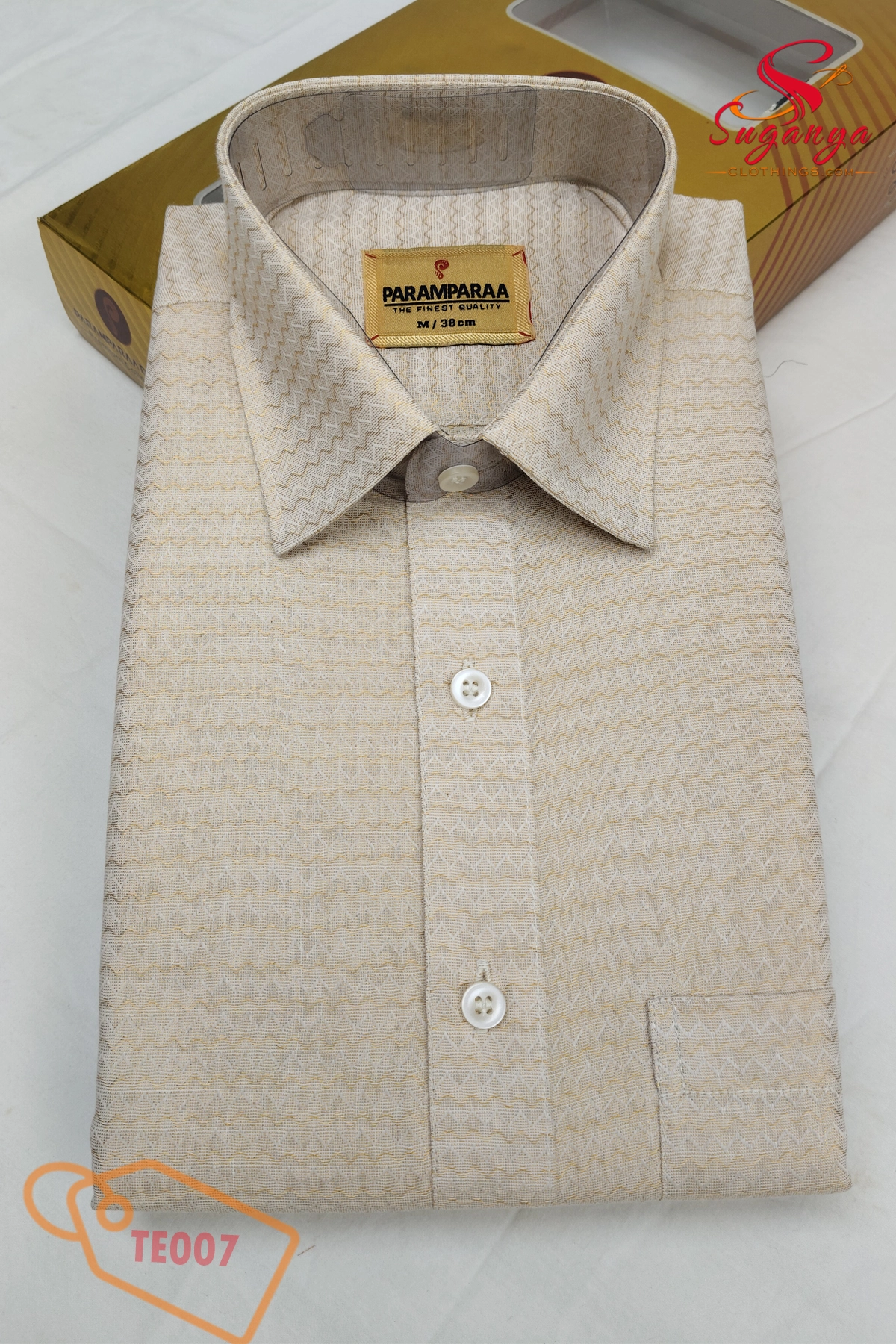 Tissue Emboss Shirt and Dhoti Gold Wave
