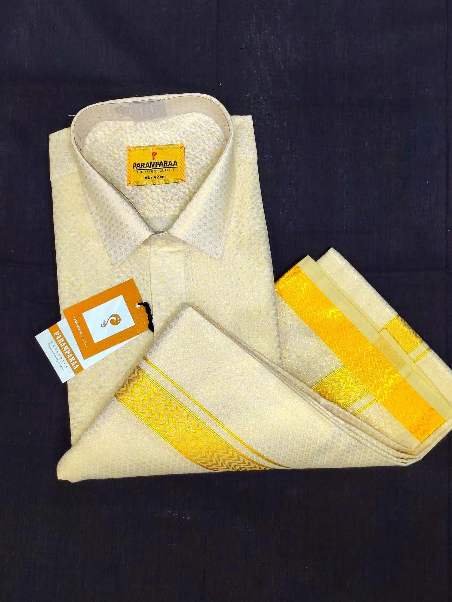 Tissue Emboss Shirt and Dhoti Gold Eye