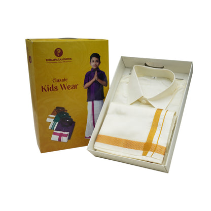 Kids Art Silk Shirt & Velcro Dhoti Cream
