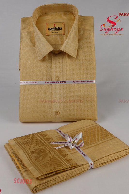 Men’s Art Silk Jacquard Shirt & Dhoti Wedding Special Diamond Biscuit