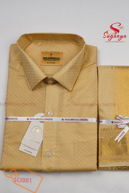 Men’s Art Silk Jacquard Shirt & Dhoti Wedding Special weave biscuit