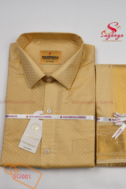 Men’s Art Silk Jacquard Shirt & Dhoti Wedding Special weave biscuit