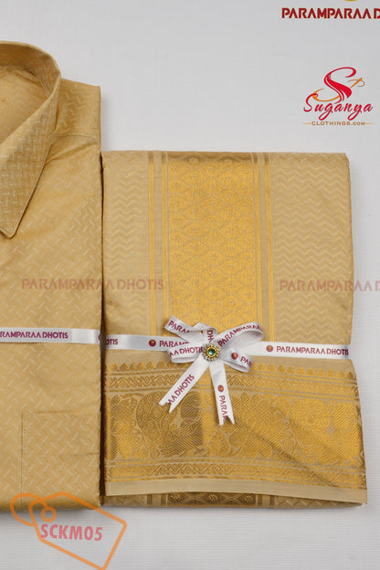 Men’s Art Silk Jacquard Shirt & Dhoti Wedding Special weave biscuit