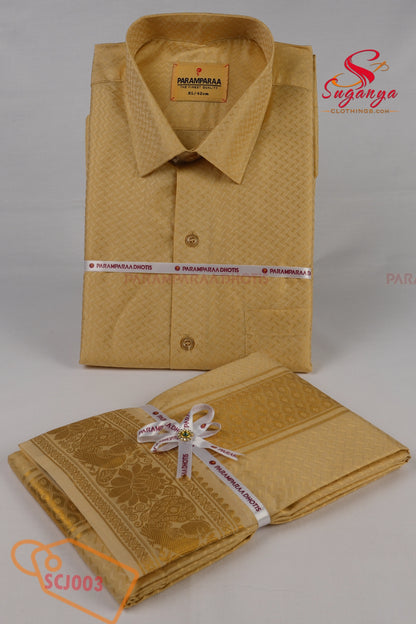 Men’s Art Silk Jacquard Shirt & Dhoti Wedding Special weave biscuit