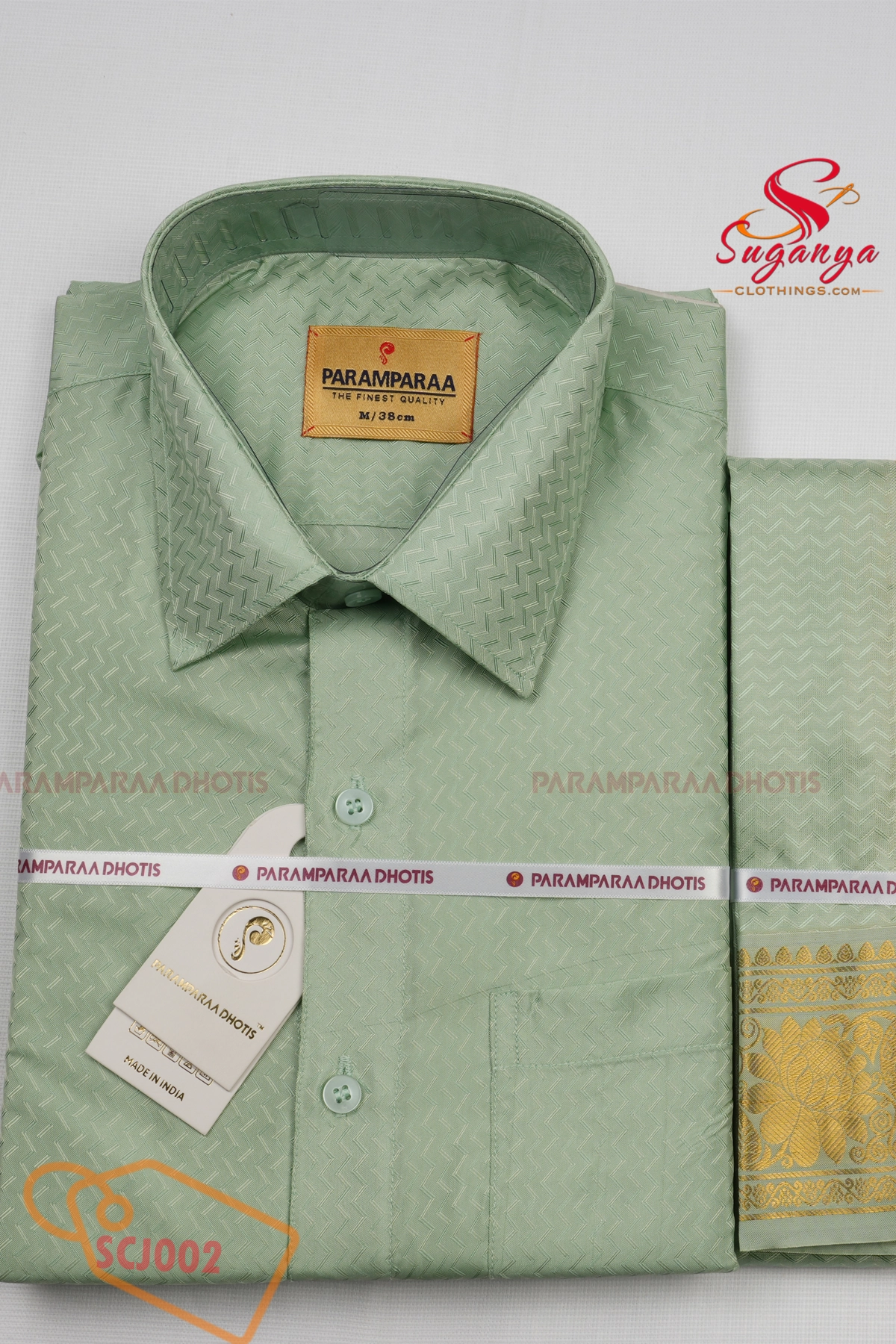 Men’s Art Silk Jacquard Shirt & Dhoti Wedding Special Weave Pistha