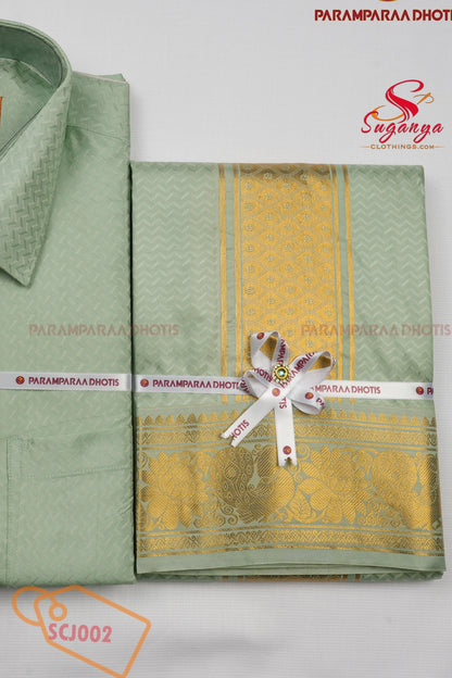 Men’s Art Silk Jacquard Shirt & Dhoti Wedding Special Weave Pistha