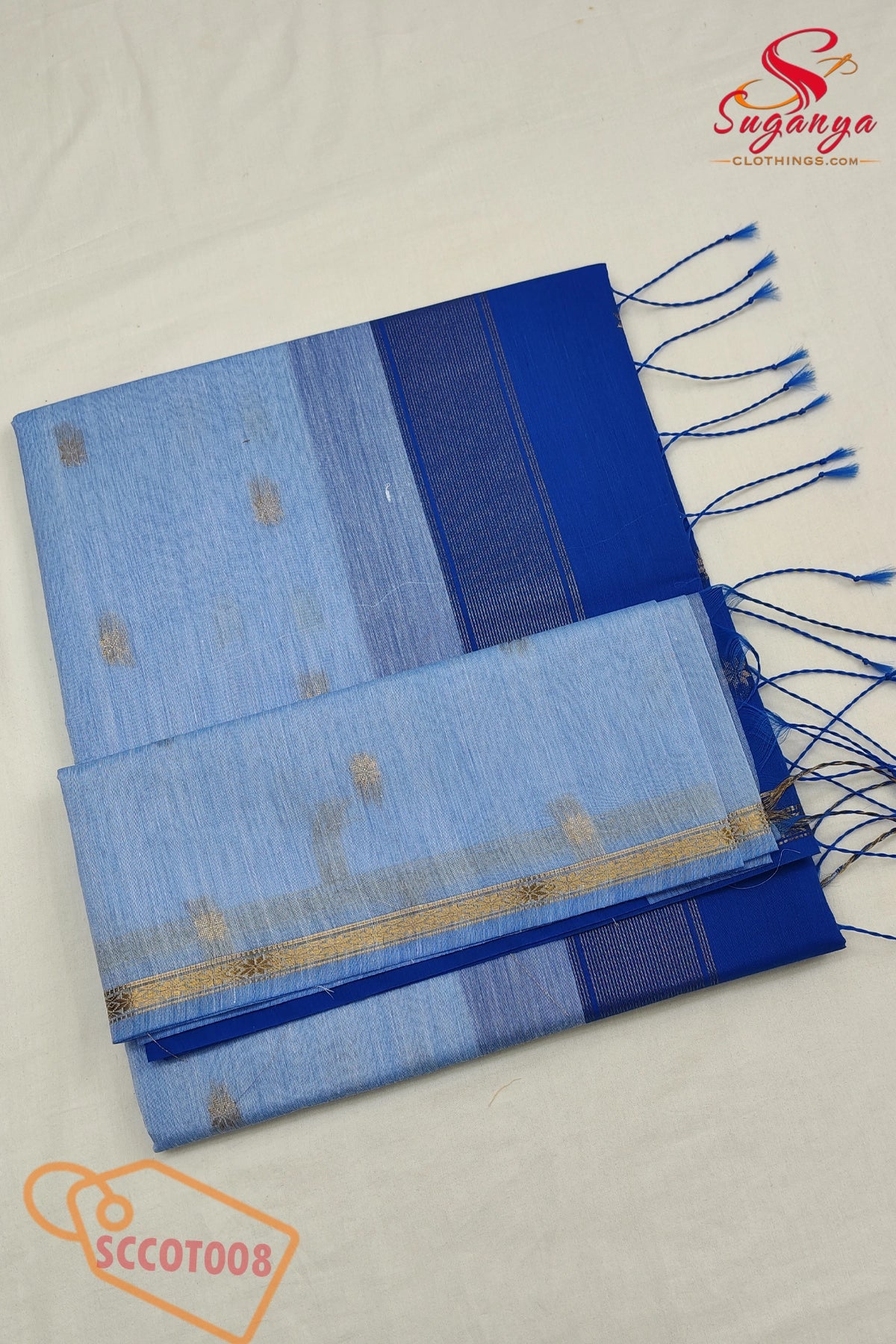 Cotton Couple Combo – Shirt, Dhoti & Maheshwari Cotton Saree Sky blue