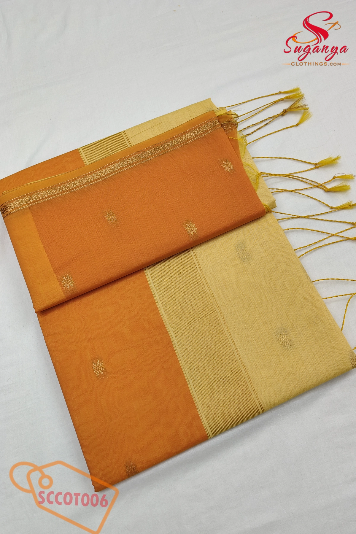 Cotton Couple Combo – Shirt, Dhoti & Maheshwari Cotton Saree Orange
