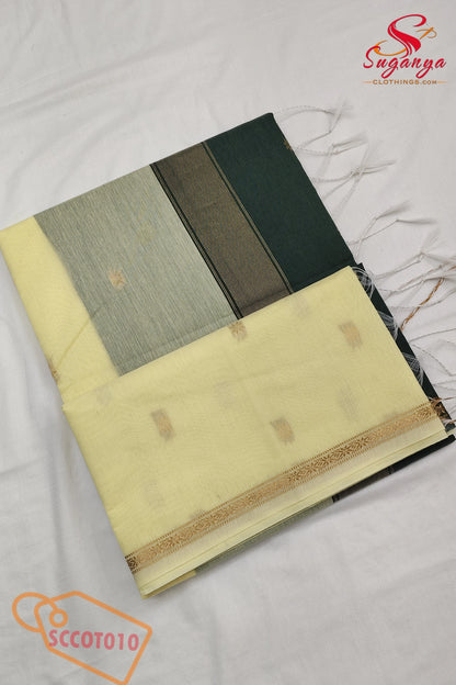 Cotton Couple Combo – Shirt, Dhoti & Maheshwari Cotton Saree Lemon