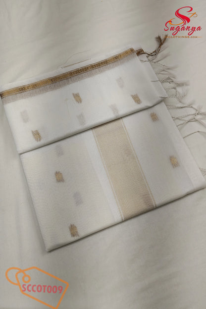 Cotton Couple Combo – Shirt, Dhoti & Maheshwari Cotton Saree White