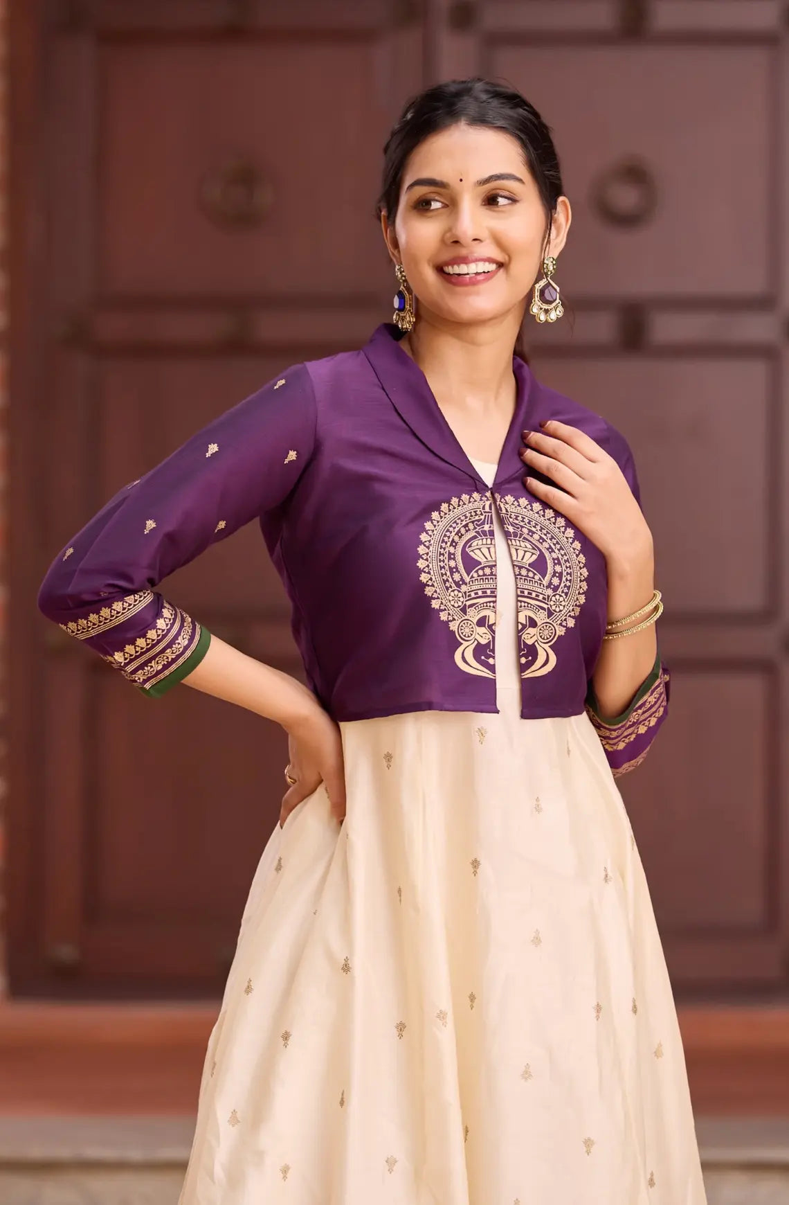 Elegant Off-White Kurta with Embroidered Yoke & Golden Detailing