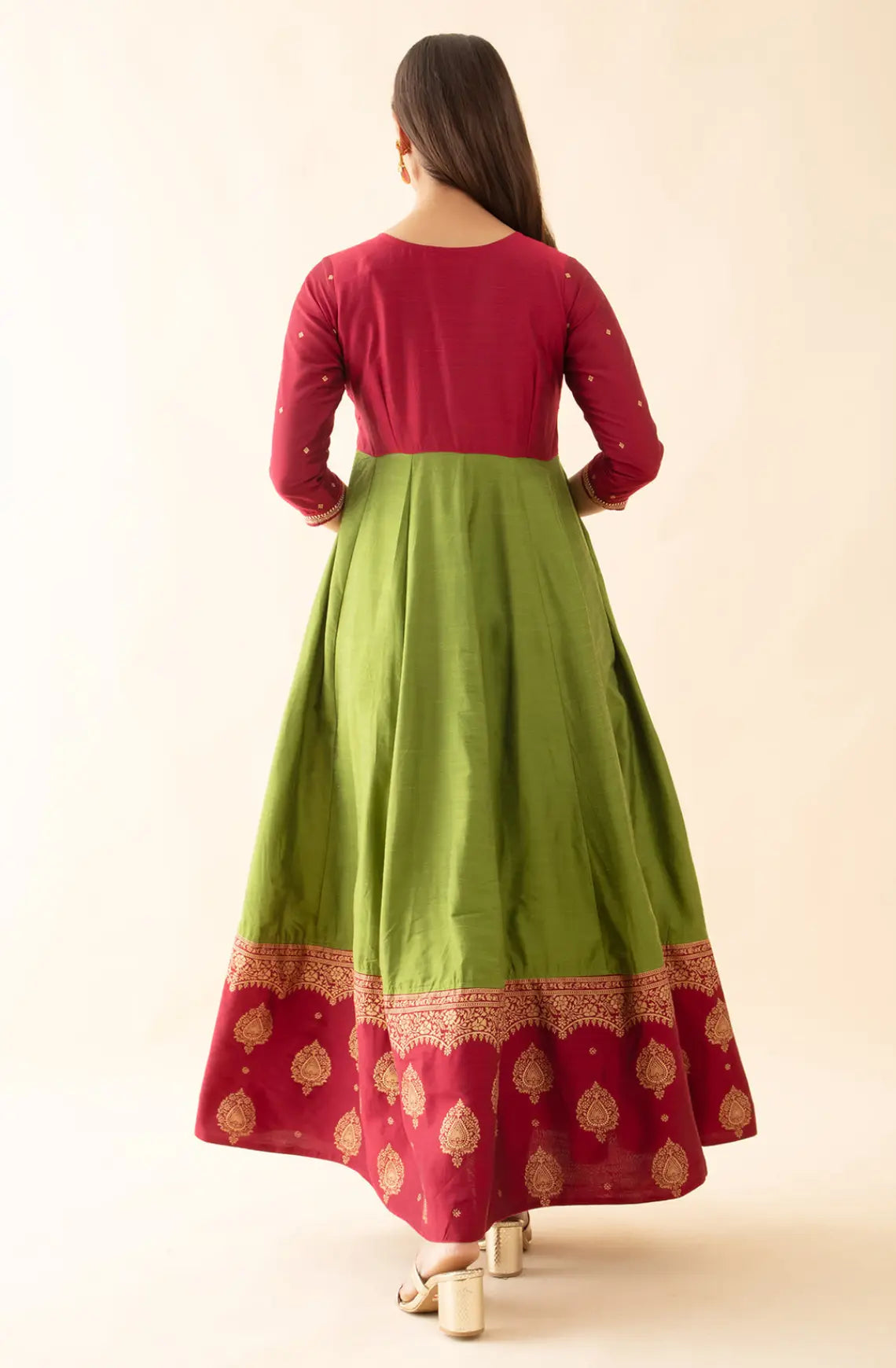 Ethnic Motif Printed Dual Tone Anarkali - Green & Magenta