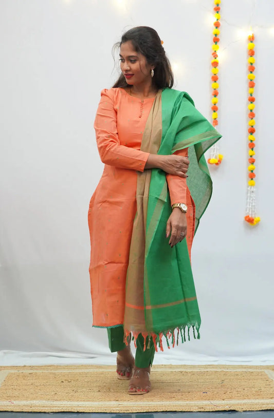 Harsha-Orange Handloom Set