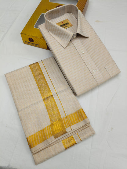 Tissue Emboss Shirt and Dhoti gold Wave