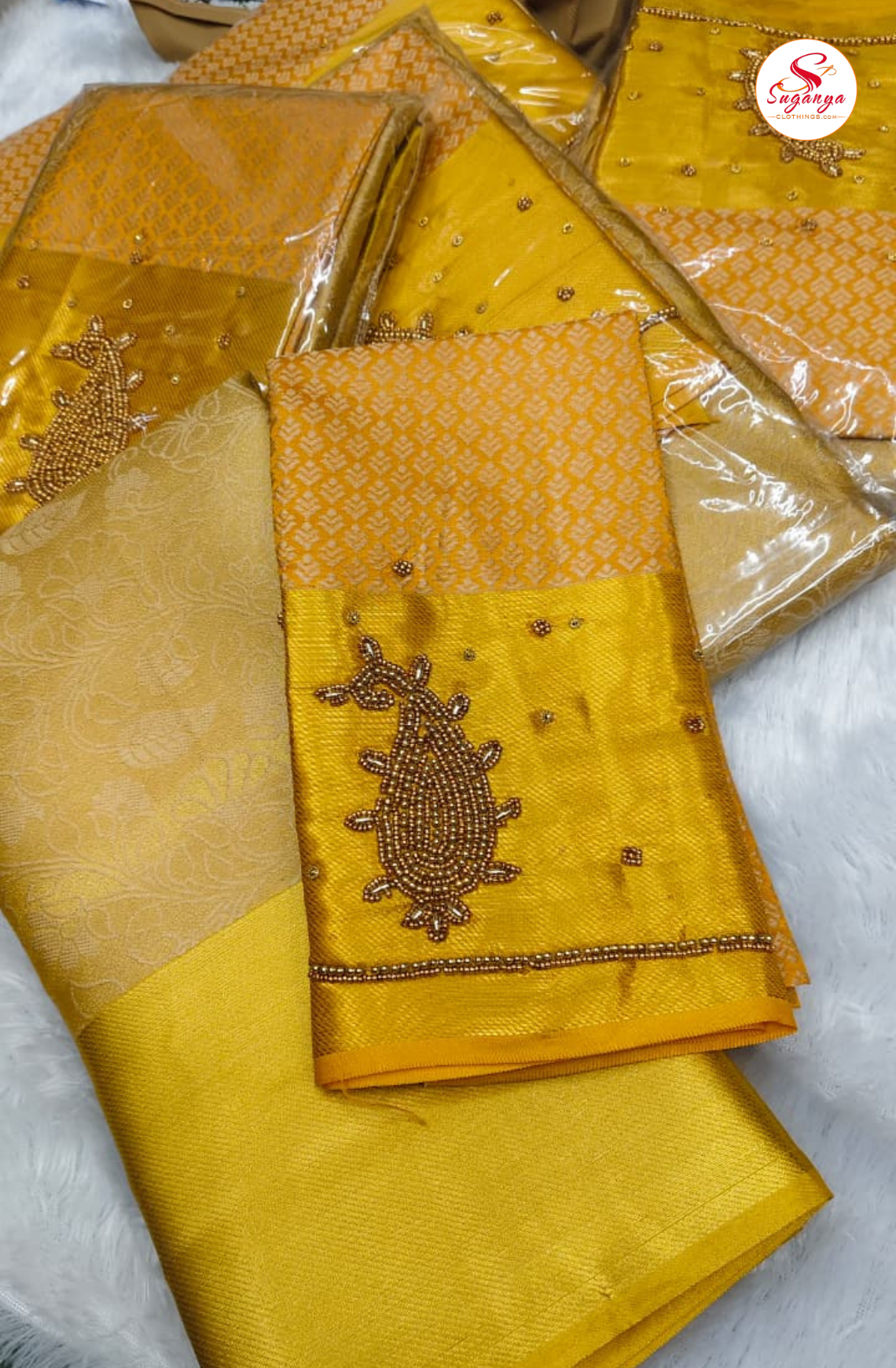 Kanchipuram tissue Saree with Aari work Blouse
