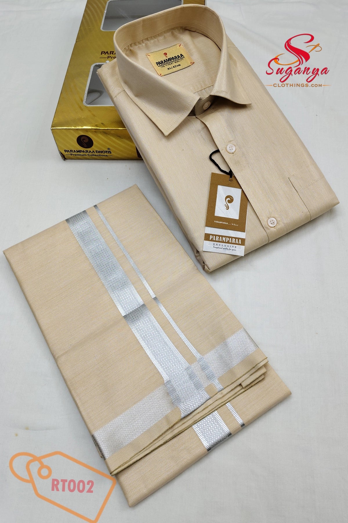 Royal Tissue Shirt & Dhoti Set – Gold