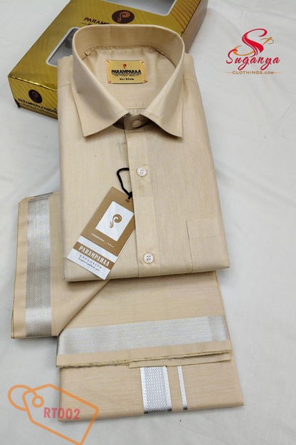 Royal Tissue Shirt & Dhoti Set – Gold
