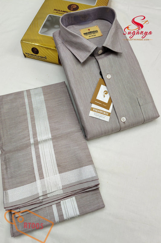 Royal Tissue Shirt & Dhoti Set – Wine