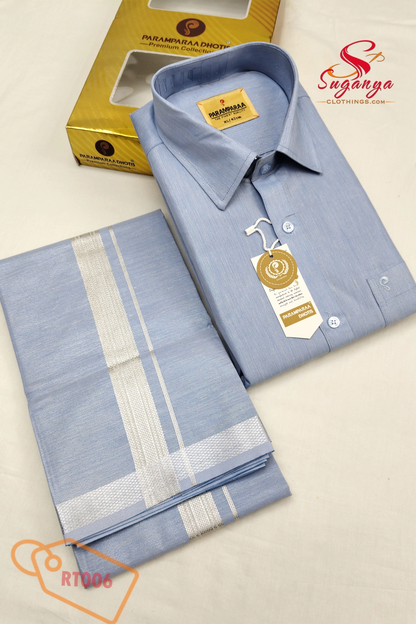 Royal Tissue Shirt & Dhoti Set – Ice Blue