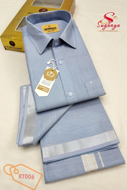 Royal Tissue Shirt & Dhoti Set – Ice Blue