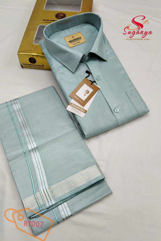 Royal Tissue Shirt & Dhoti Set – Mint leaf