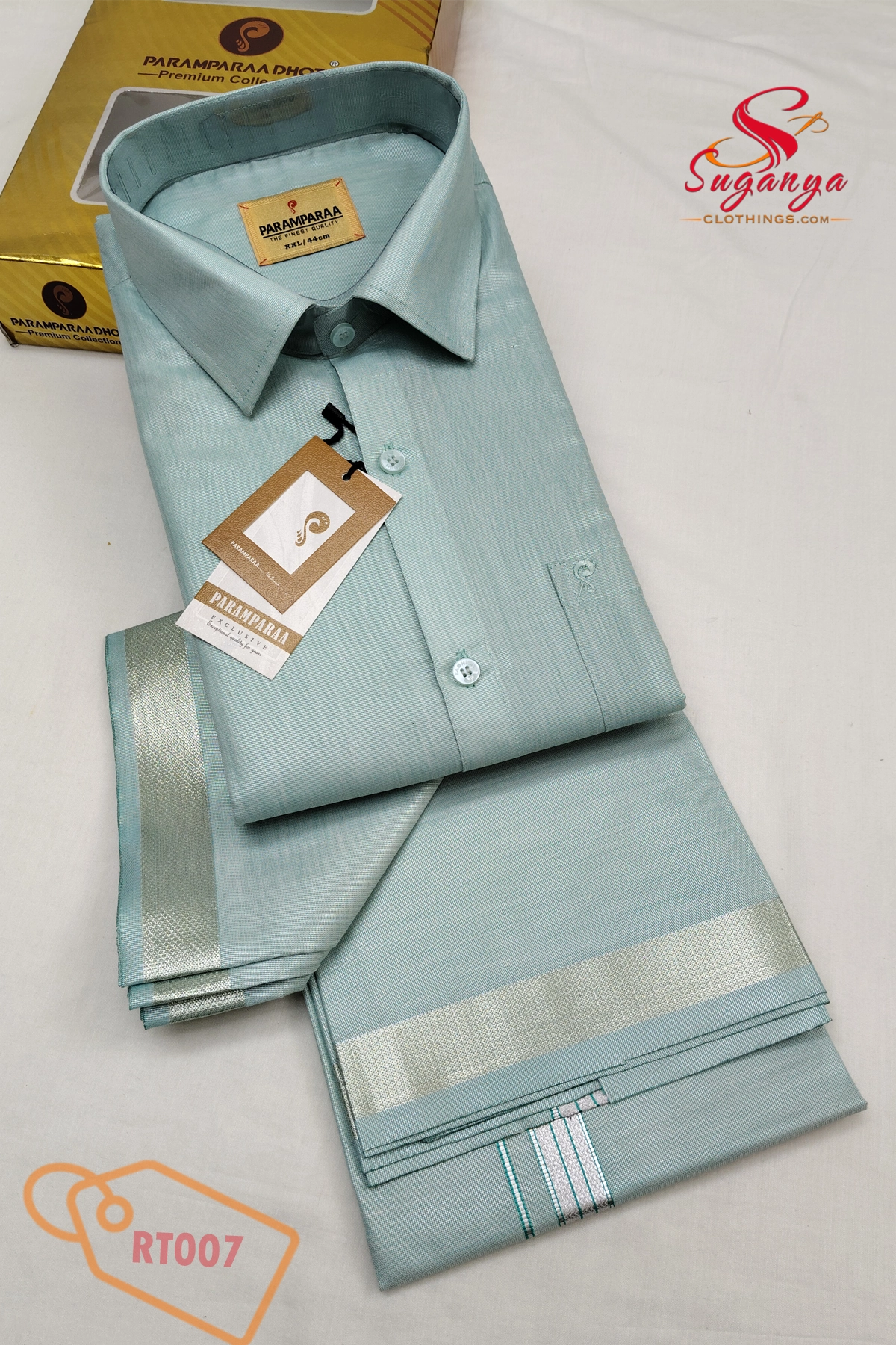 Royal Tissue Shirt & Dhoti Set – Mint leaf