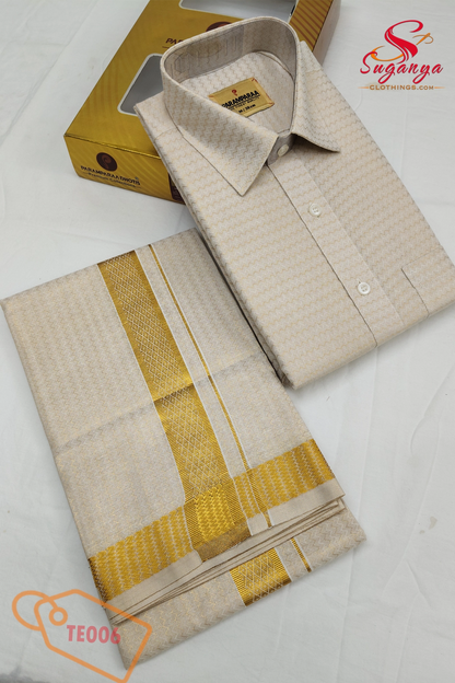 Tissue Emboss Shirt and Dhoti Gold Wave