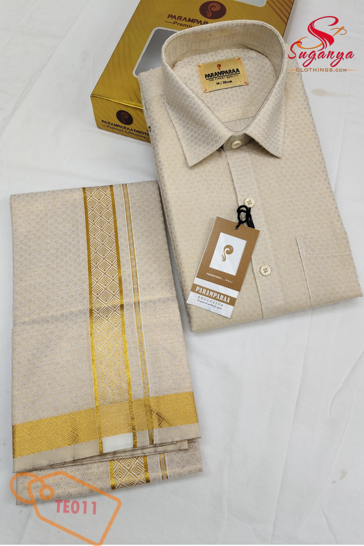 Tissue Emboss Shirt and Dhoti Gold Eye