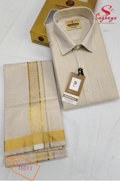Tissue Emboss Shirt and Dhoti Gold Eye