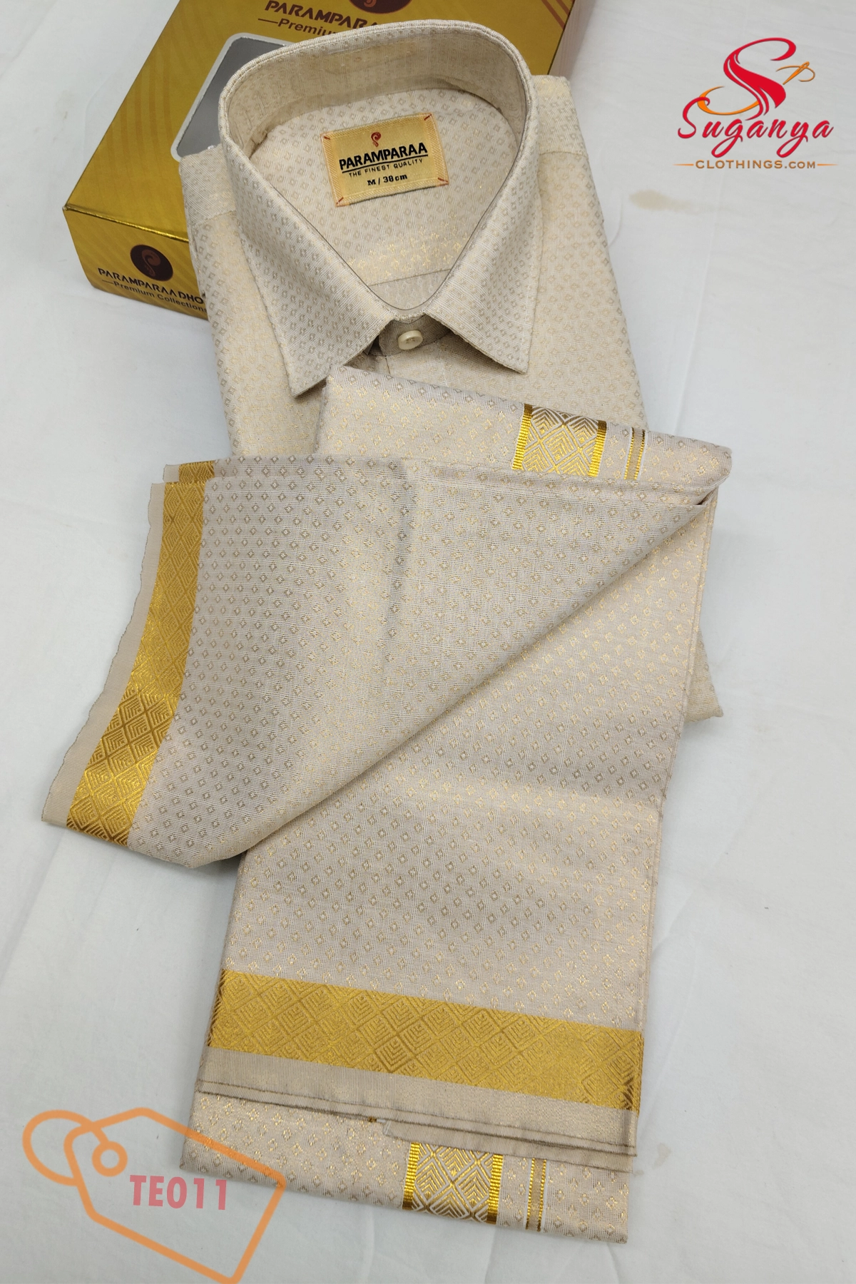 Tissue Emboss Shirt and Dhoti Gold Eye