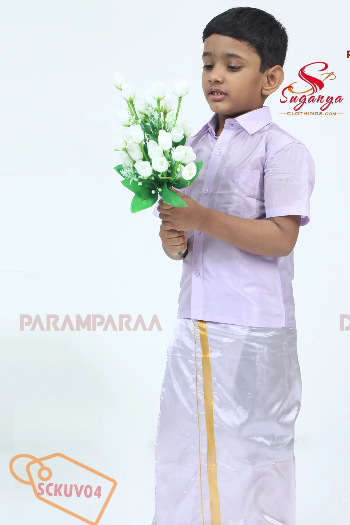 Kids Art Silk Shirt & Velcro Dhoti Ultra Violet
